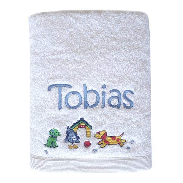 Monogrammed Towel with Embroidered Puppy Dogs